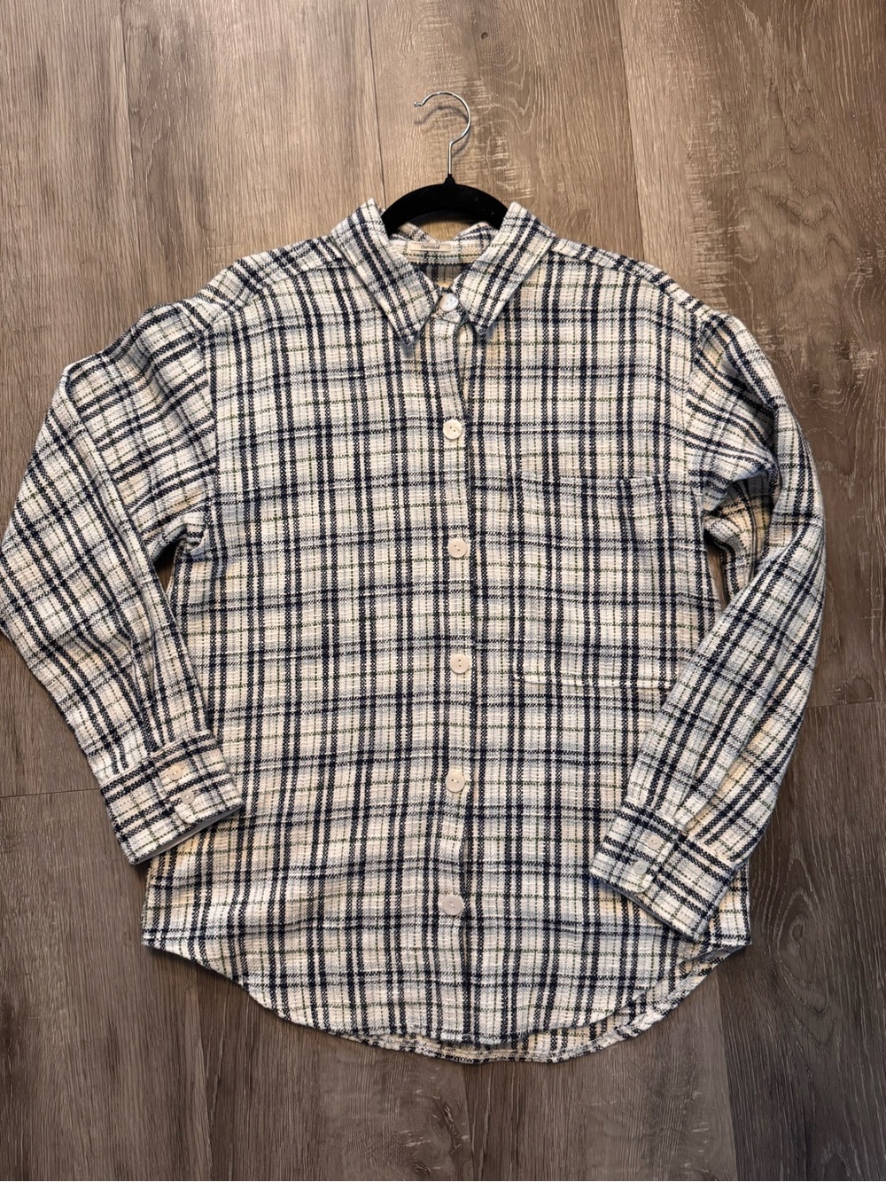 Abercrombie & Fitch Oversized Plaid Flannel Shirt Cream Blue Green Size Small